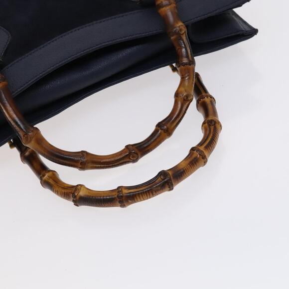GUCCI Bamboo Hand Bag Suede Leather Navy Gold 002 0260 002 0260 - Picture 7 of 16
